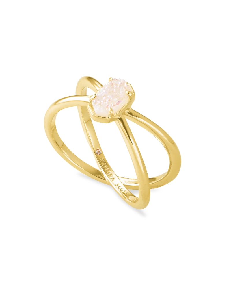  Emilie Gold Double Band Ring In Iridescent Drusy
