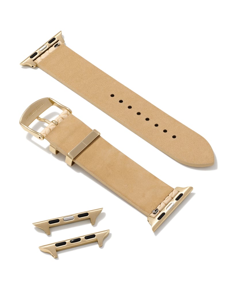  Filigree Beige Leather Watch Band With Gold Tone Stainless Steel