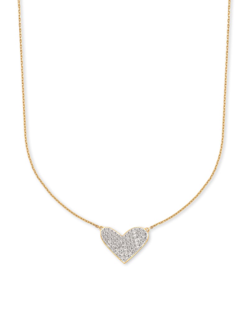  Large Heart 14k Yellow Gold Pendant Necklace In White Diamond