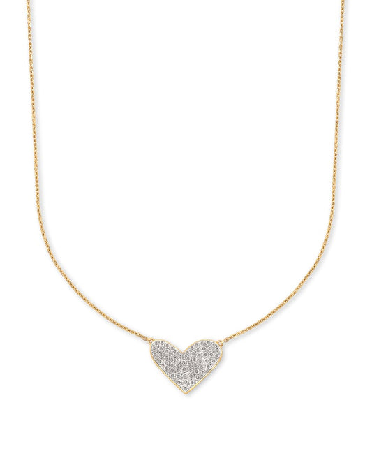  Large Heart 14k Yellow Gold Pendant Necklace In White Diamond