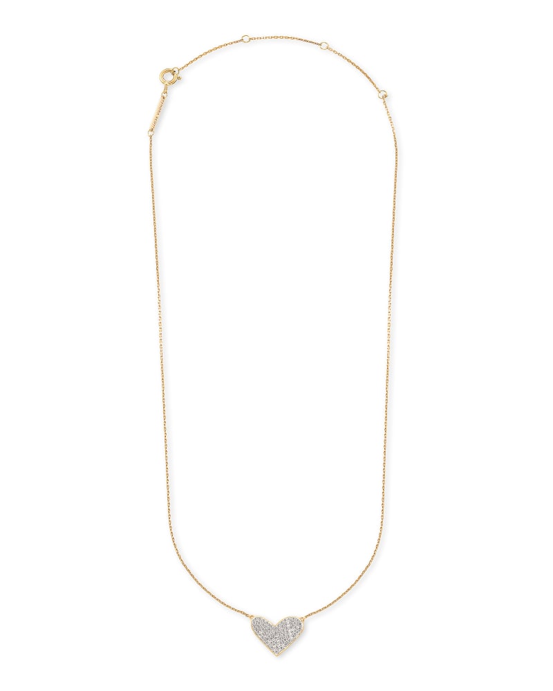  Large Heart 14k Yellow Gold Pendant Necklace In White Diamond