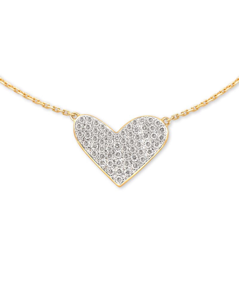  Large Heart 14k Yellow Gold Pendant Necklace In White Diamond