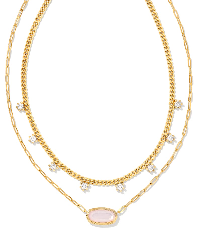  Framed Elisa Gold Multi Strand Necklace In Pink Opalite Illusion