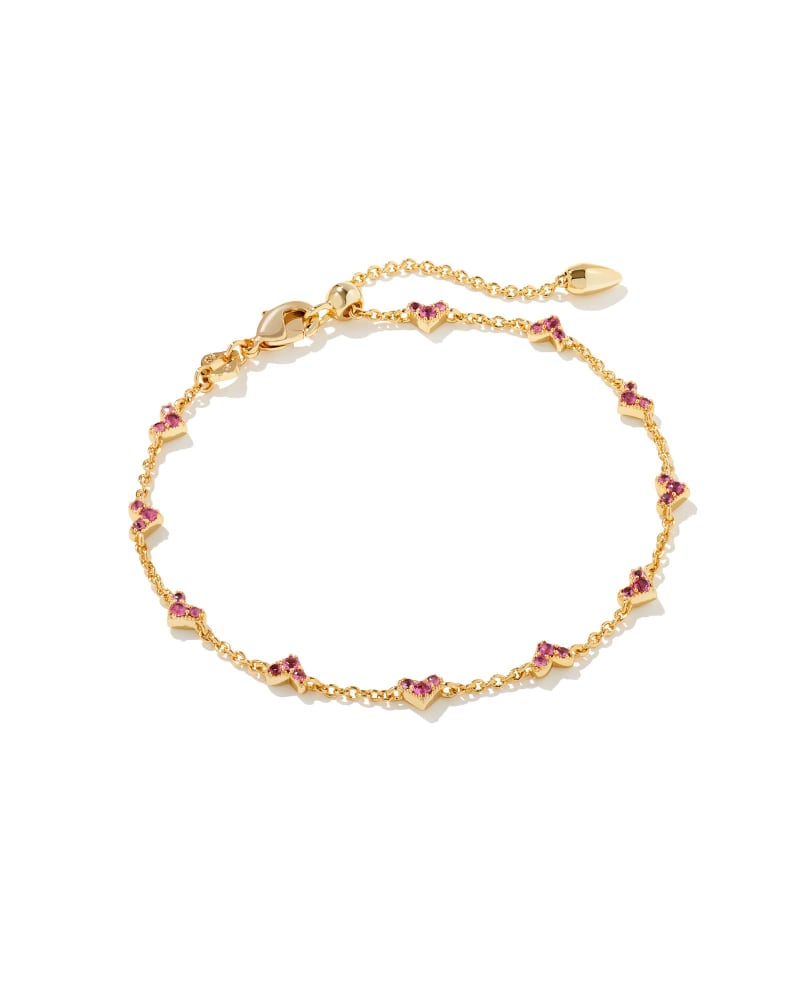  Haven Gold Crystal Heart Delicate Chain Bracelet In Pink Crystal