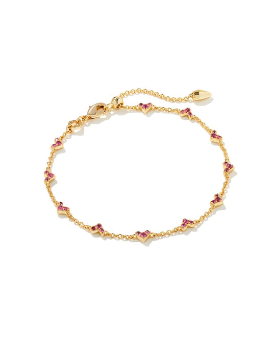  Haven Gold Crystal Heart Delicate Chain Bracelet In Pink Crystal