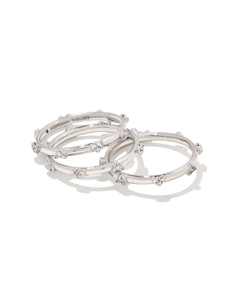  Haven Silver Crystal Heart Rings Set Of 3 In White Crystal