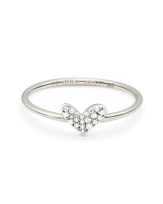  Heart 14k White Gold Band Ring In White Diamond 
