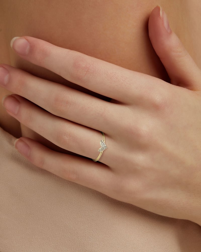  Heart 14k White Gold Band Ring In White Diamond 