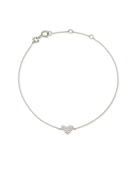  Heart 14k White Gold Chain Bracelet In White Diamond