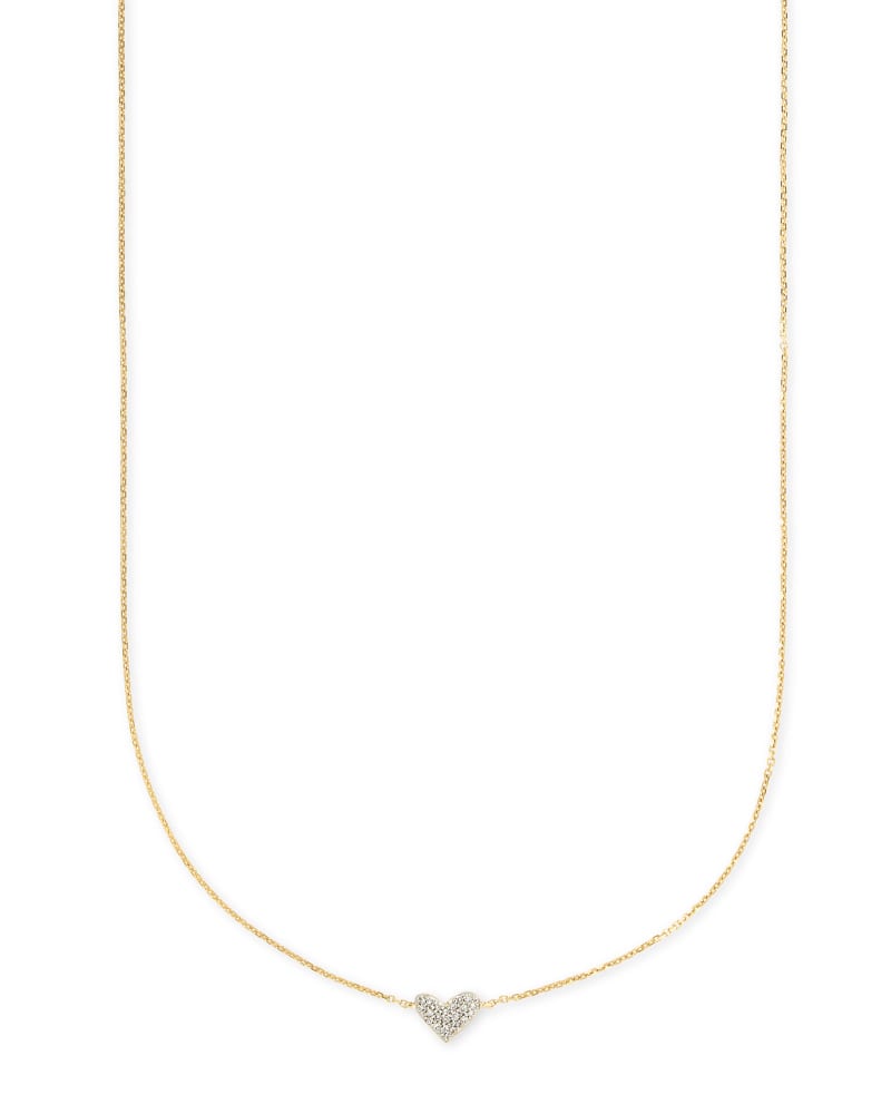  Heart 14k Yellow Gold Pendant Necklace In White Diamonds