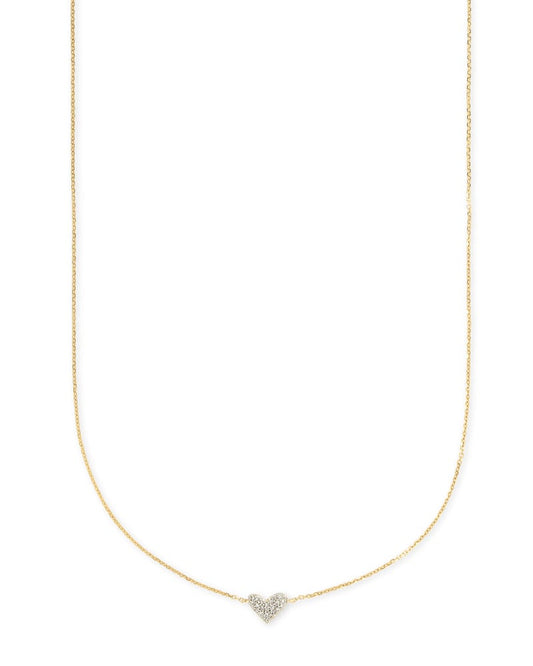  Heart 14k Yellow Gold Pendant Necklace In White Diamonds