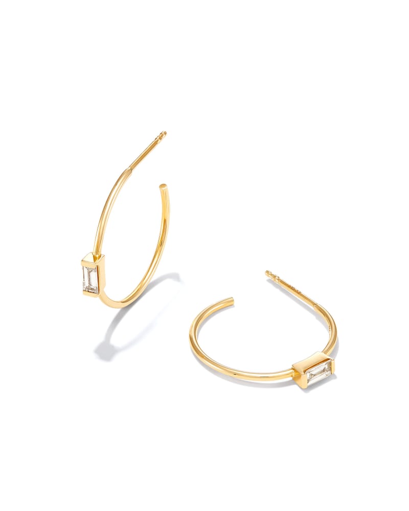  Isabella 14k Yellow Gold Hoop Earrings In White Diamond