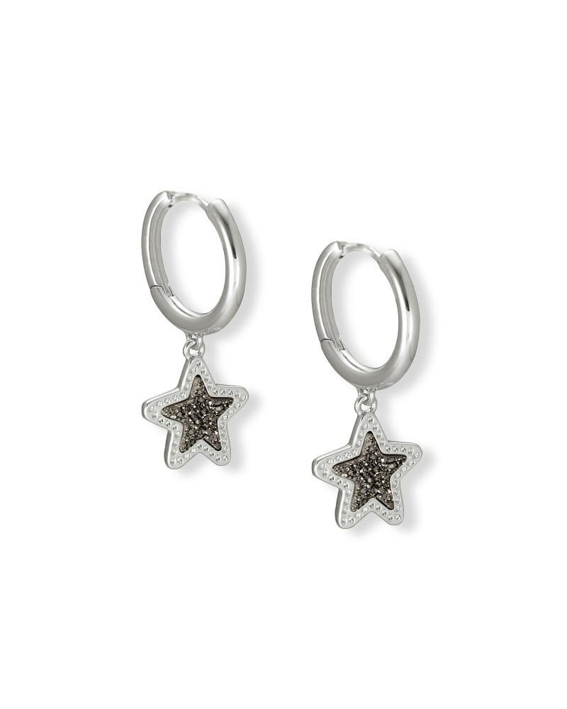  Jae Star Silver Huggie Earrings In Platinum Drusy