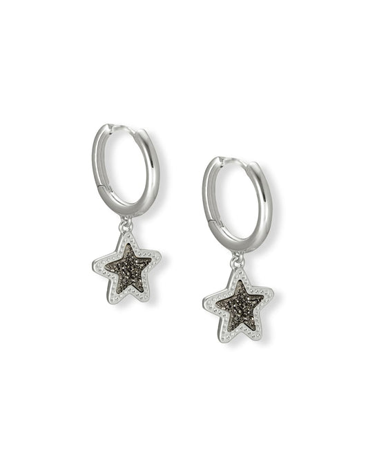  Jae Star Silver Huggie Earrings In Platinum Drusy