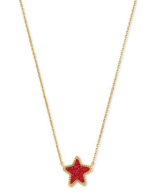  Jae Star Gold Pendant Necklace In Bright Red Drusy