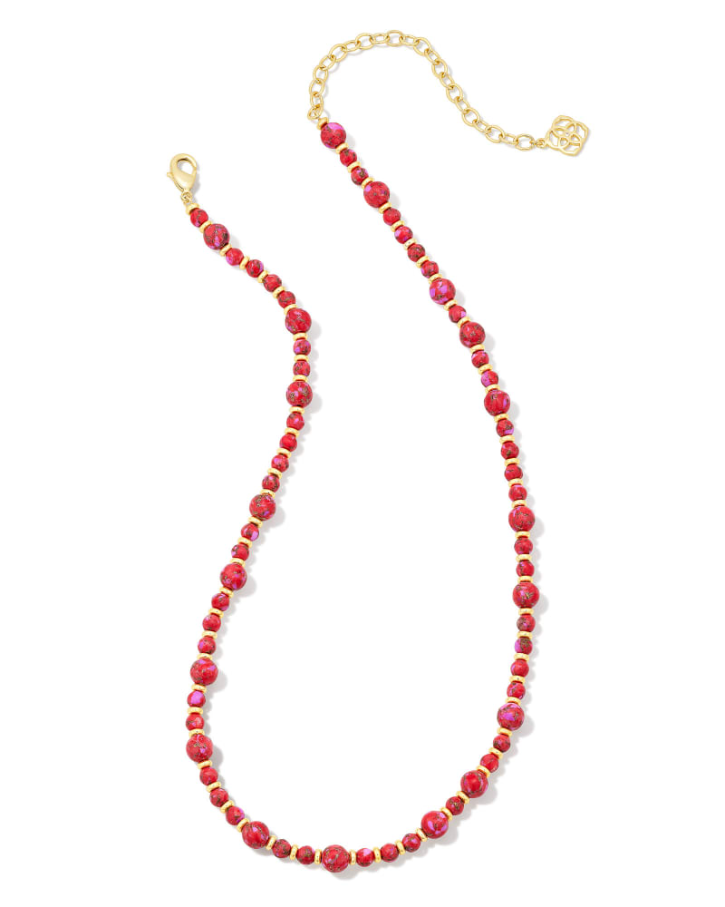  Jovie Gold Beaded Strand Necklace In Bronze Veined Red And Fuchsia Magnesite