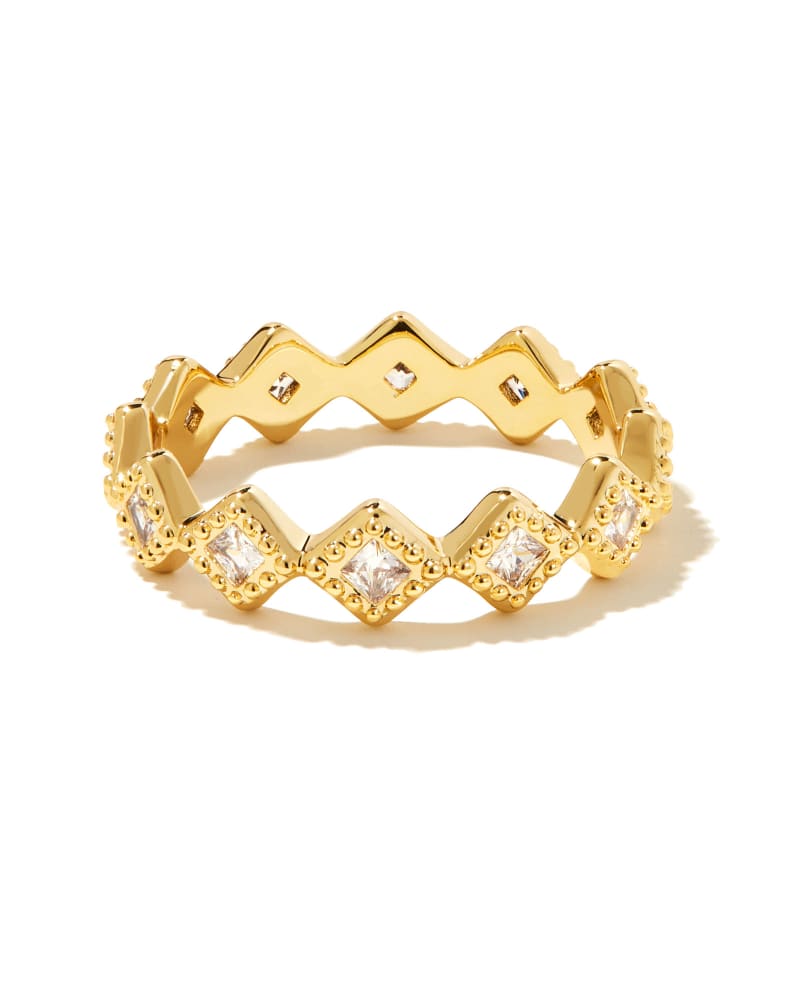  Kinsley Gold Band Ring In White Crystal