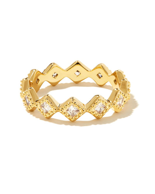  Kinsley Gold Band Ring In White Crystal