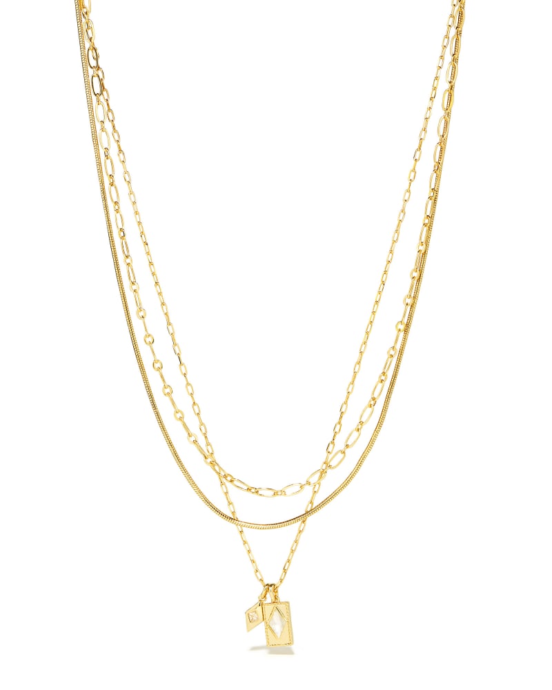  Kinsley Gold Multi Strand Necklace In Ivory Mother-of-Pearl