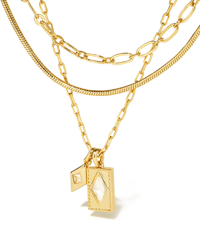  Kinsley Gold Multi Strand Necklace In Ivory Mother-of-Pearl