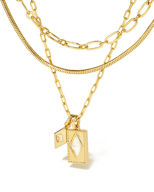  Kinsley Gold Multi Strand Necklace In Ivory Mother-of-Pearl