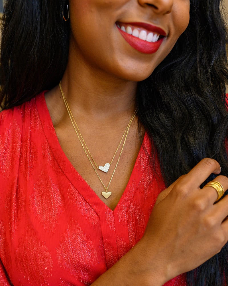  Large Heart 14k Yellow Gold Pendant Necklace In White Diamond