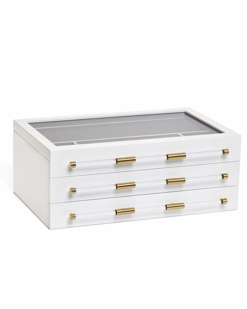  Large Antique Brass Jewelry Box In White Lacquer