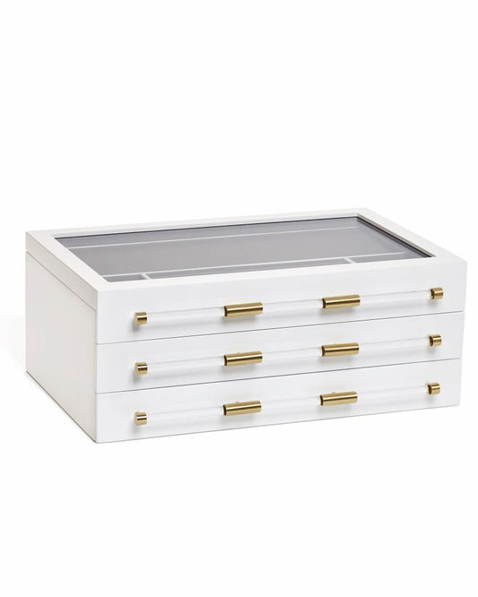 Large Antique Brass Jewelry Box In White Lacquer