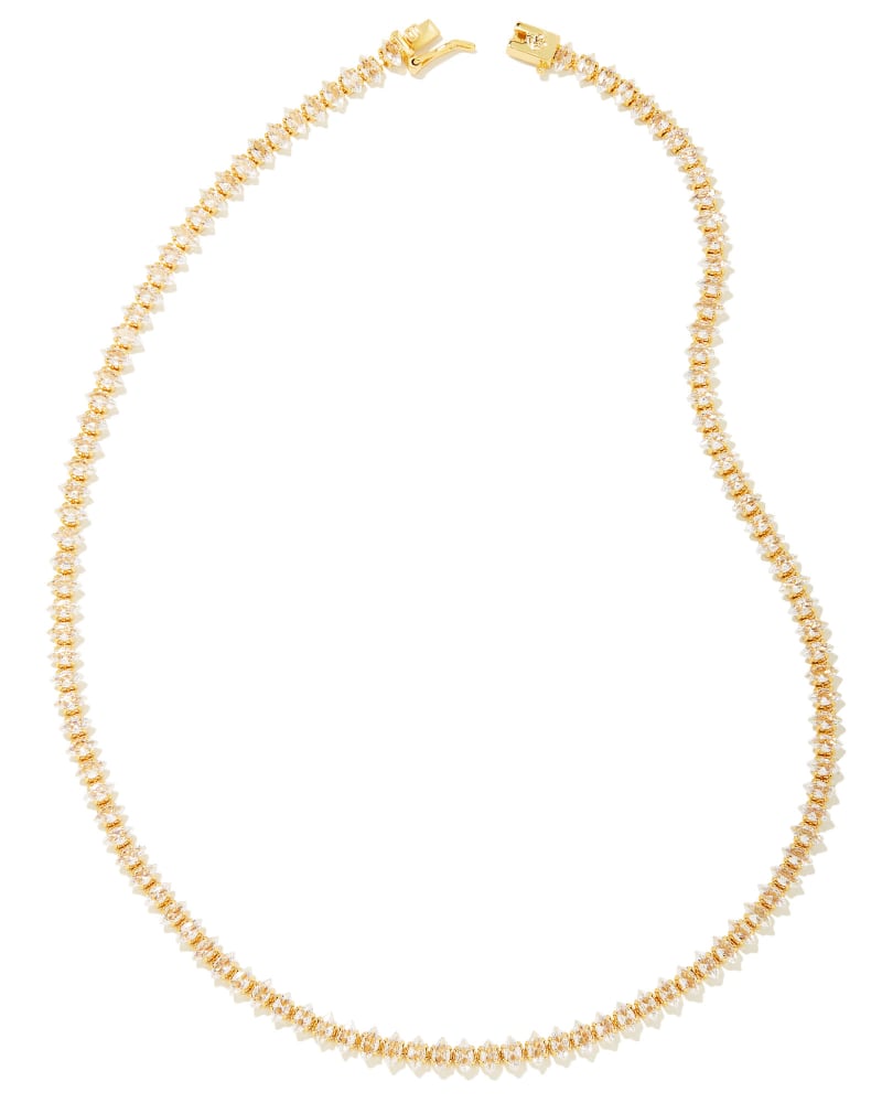  Larsan Gold Tennis Necklace In White Crystal