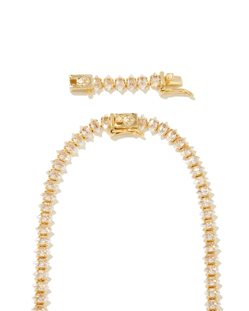  Larsan Gold Tennis Necklace In White Crystal