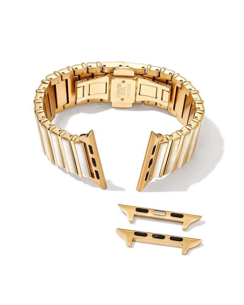  Leanor Gold Tone Stainless Steel Watch Band In Ivory Mother-of-Pearl