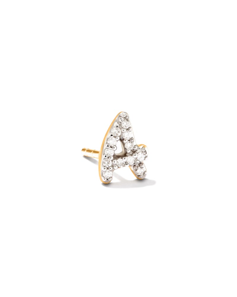  Letter B 14k Yellow Gold Single Stud Earring In White Diamond