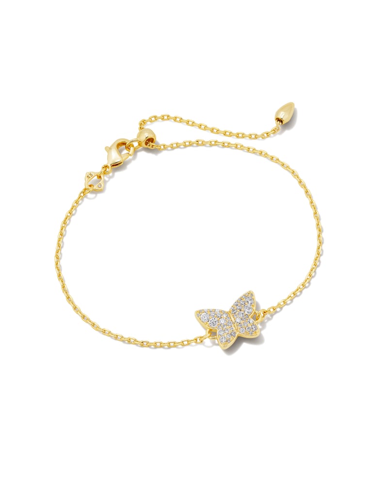  Lillia Crystal Butterfly Gold Delicate Chain Bracelet In White Crystal