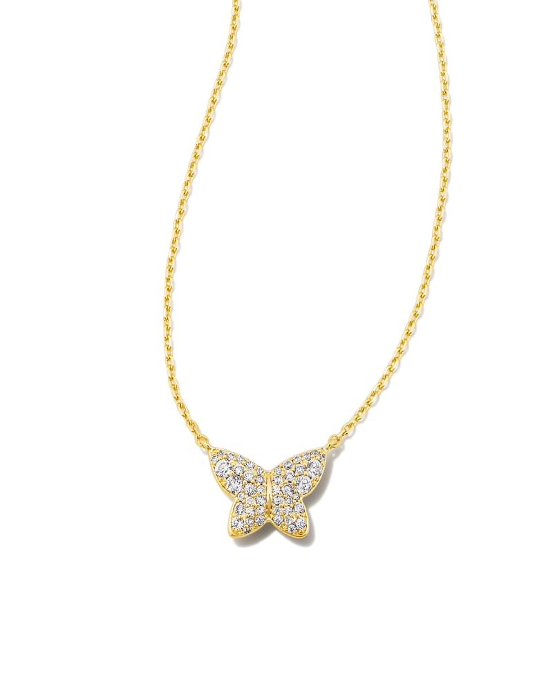  Lillia Crystal Butterfly Gold Pendant Necklace In White Crystal