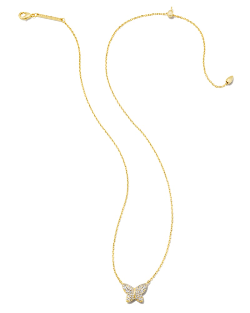  Lillia Crystal Butterfly Gold Pendant Necklace In White Crystal