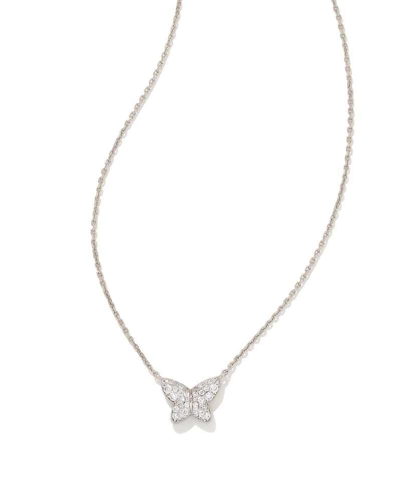  Lillia Butterfly Silver Pendant Necklace In White Crystal
