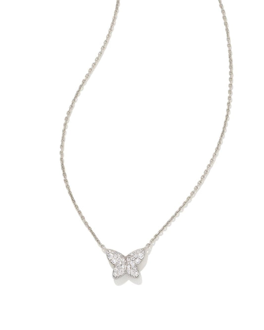  Lillia Butterfly Silver Pendant Necklace In White Crystal