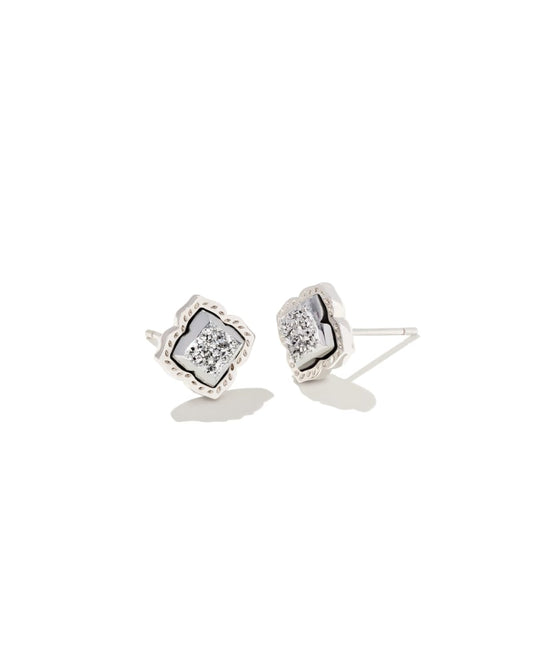  Mallory Silver Stud Earrings In Platinum Drusy