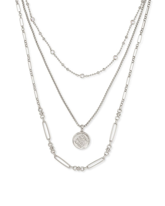  Medallion Coin Multi Strand Necklace In Silver