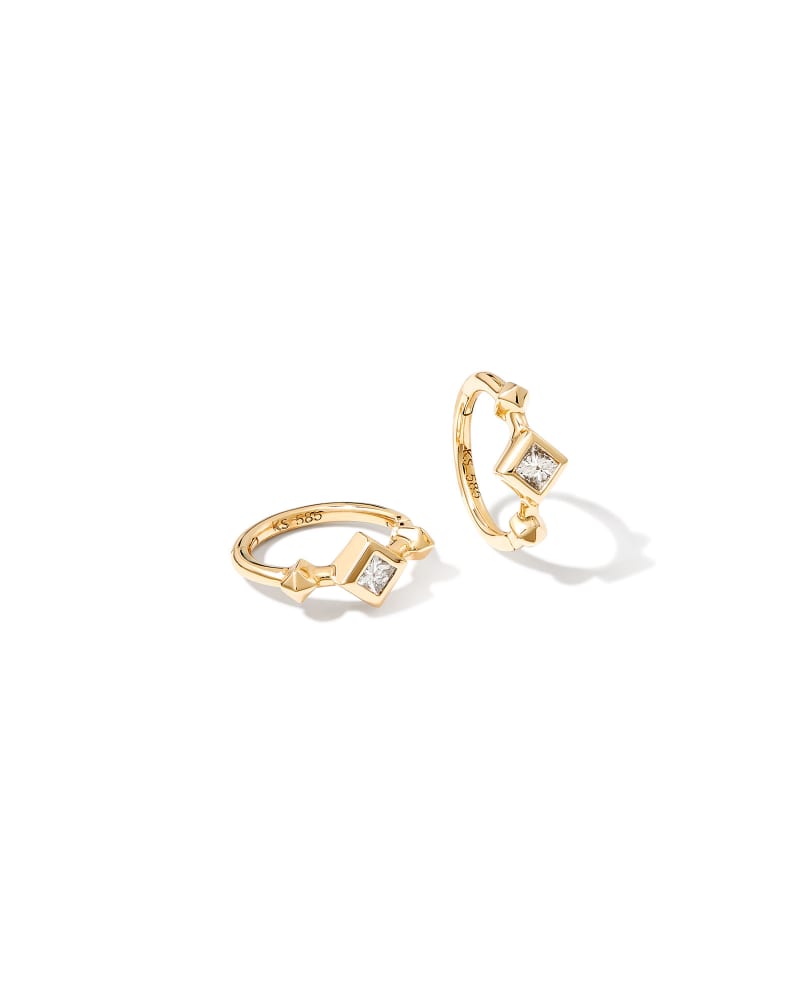  Michelle 14k Yellow Gold Huggie Earrings In White Diamond
