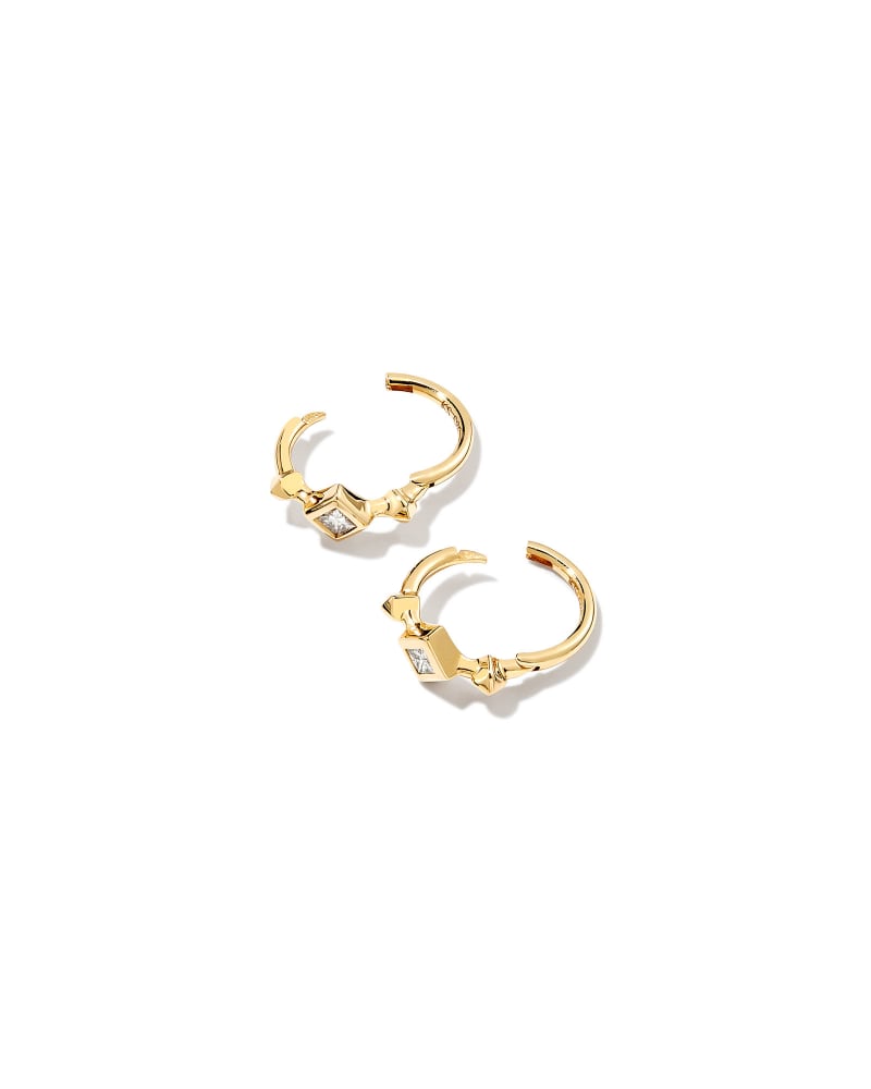  Michelle 14k Yellow Gold Huggie Earrings In White Diamond