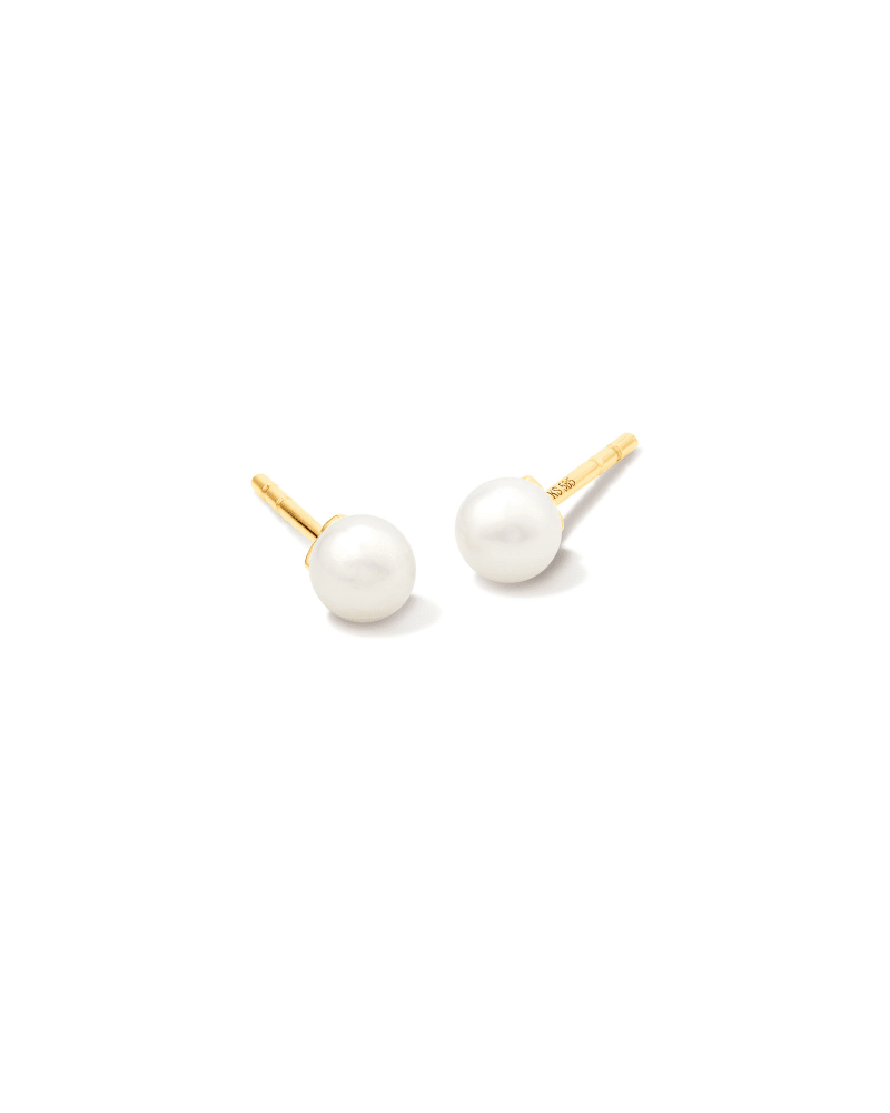  Michelle Pearl 14k Yellow Gold Stud Earrings In White Pearl