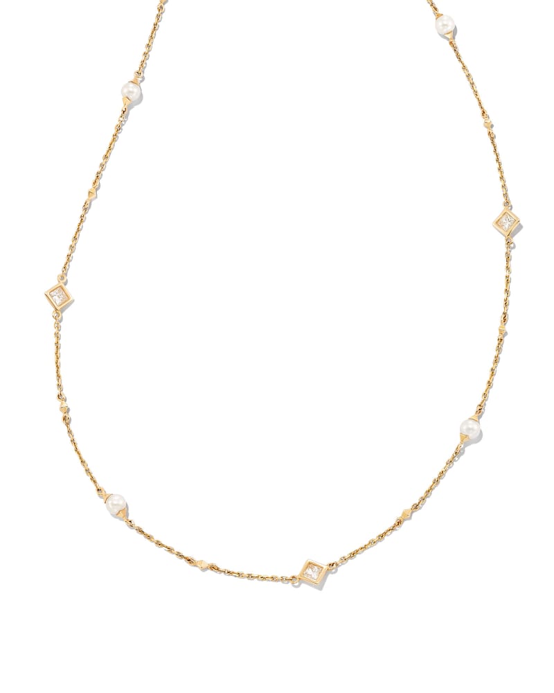  Michelle 14k Yellow Gold Strand Necklace In White Pearl