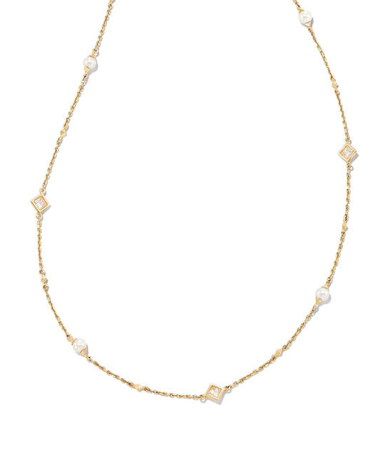  Michelle 14k Yellow Gold Strand Necklace In White Pearl
