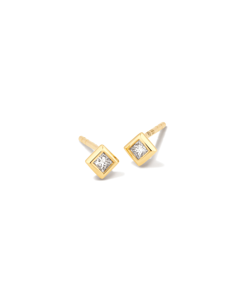  Michelle 14k Yellow Gold Stud Earrings In White Diamond