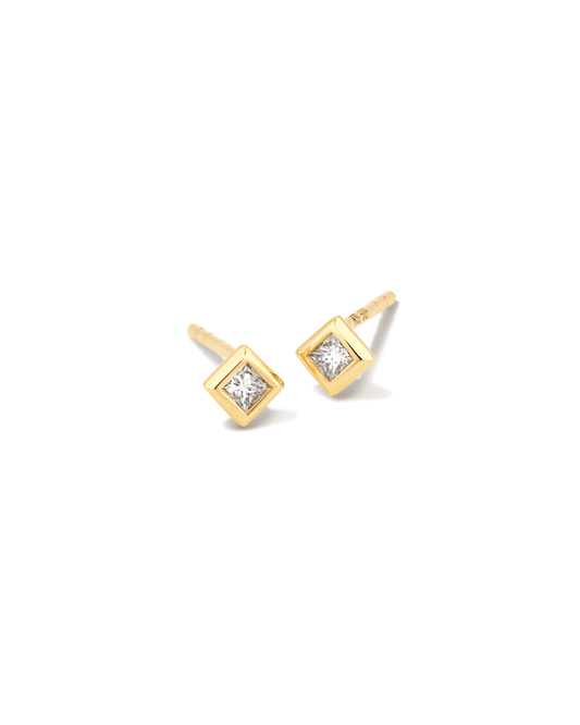  Michelle 14k Yellow Gold Stud Earrings In White Diamond