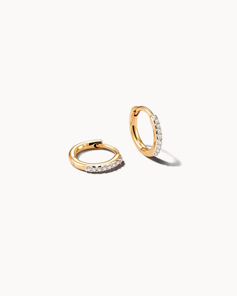  Mila 14k Yellow Gold Huggie Earrings In White Diamond