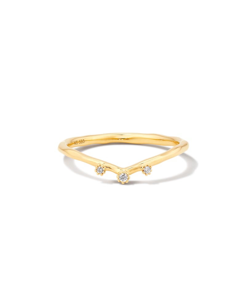  Noelle 14k Yellow Gold Band Ring In White Diamond