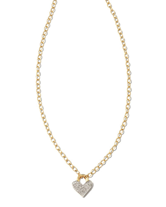  Pave Heart Padlock 14k Yellow Gold Pendant Necklace In White Diamond