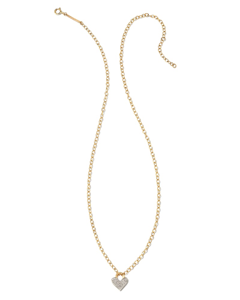  Pave Heart Padlock 14k Yellow Gold Pendant Necklace In White Diamond